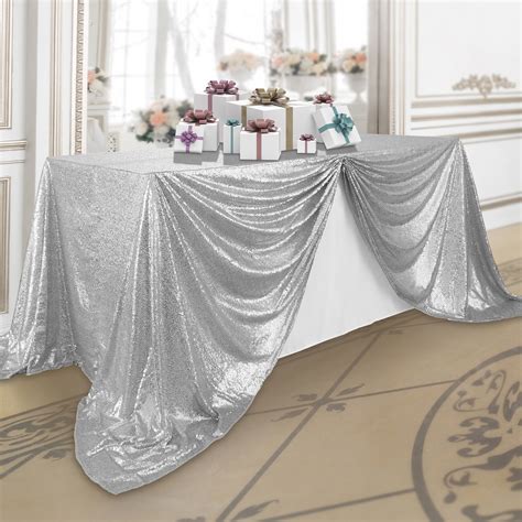 Lanns Linens 90 X 132 Silver Sequin Tablecloth Sparkly Rectangle