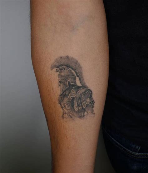 Micro Realistic Spartan Warrior Tattoo On The Inner