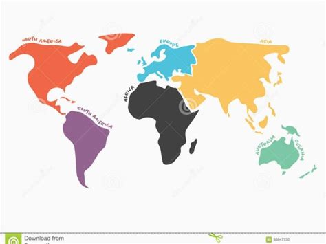 Europe Asia Border Map Multicolored Simplified World Map Divided To