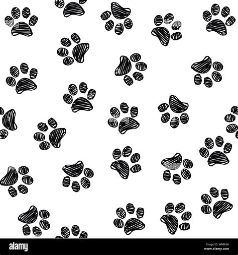 Seamless Pattern With Doodle Dog Paws Black Color Animal Print Vector