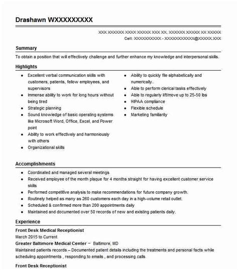 Check out real resumes from actual people. Front Desk Medical Receptionist Resume Sample | LiveCareer