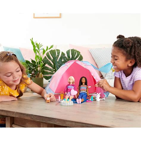Barbie Lets Go Camping Tent Playset And 2 Dolls Smyths Toys Uk