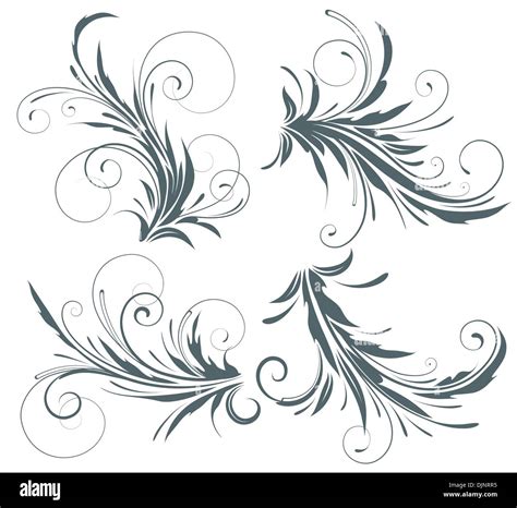 Vector Illustration Set Of Four Swirling Flourishes Decorative Floral