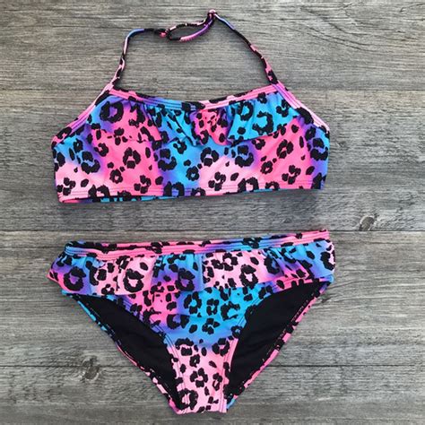Leopard Print Girls Bikini Set 2018 Children Swimsuit 7 14 Years Girls