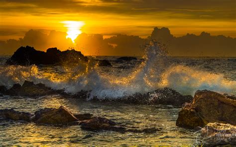 Download Wallpaper 1920x1200 Sea Waves Splashes Stones Sunset