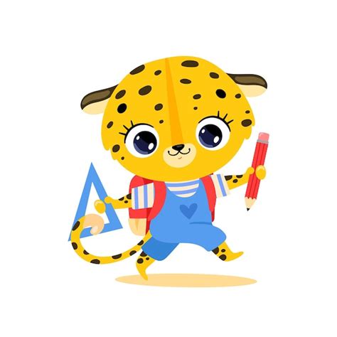 Premium Vector Flat Doodle Of Cute Cartoon Leopard Goes To School