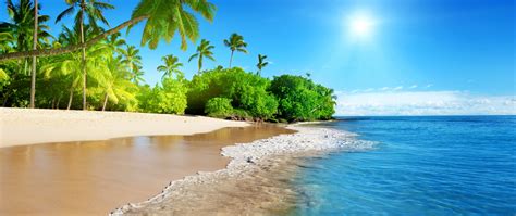 Download 2560x1080 Wallpaper Tropical Beach Sea Calm Sunny Day