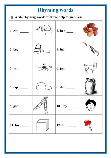 Worksheet Rhyming Words Kindergarten