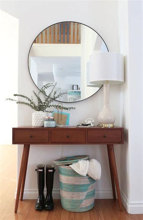 Entryway Table With Modern Round Mirror Home Decor Entryway Decor