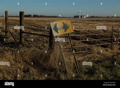 Wide Open Scene Farm Fence Road Sign In Ozarks Area Pittsburg Kansas