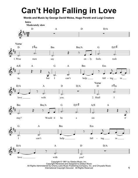 Cant Help Falling In Love Sheet Music Direct