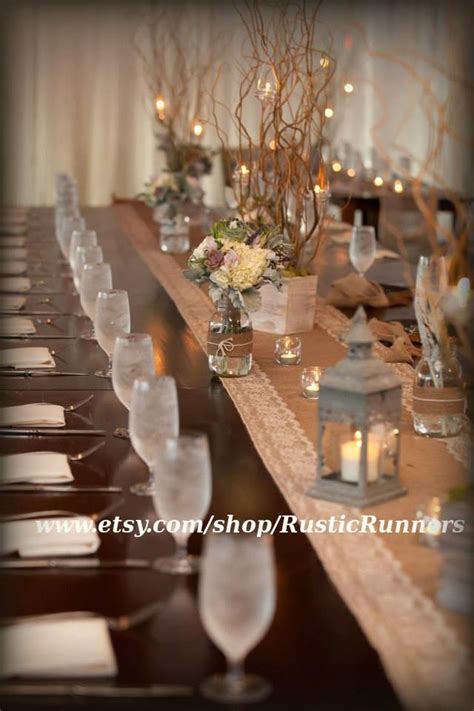 Rustic Charm Wedding Burlap And Lace Table Runner Natural Lace Rustic
