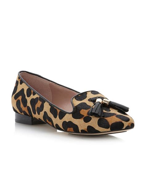 Dune Lillian Metal Tassel Almond Point Loafer Shoes In Animal Leopard