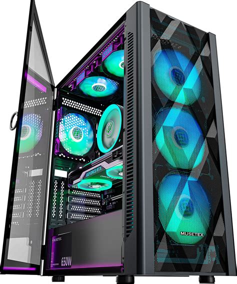 Buy Musetex Atx Pc Case Mid Tower With Pcs Mm Argb Fans Polygonal