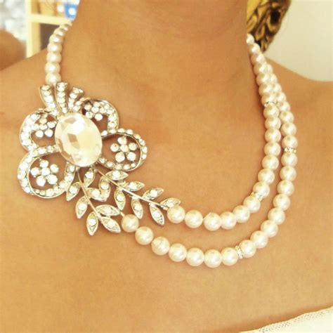 Pearl Bridal Necklace Vintage Wedding Jewelry Art Deco