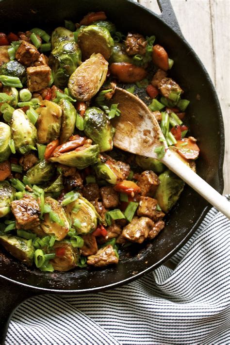 15 Minute Brussels Sprout And Tempeh Stir Fry In Pursuit