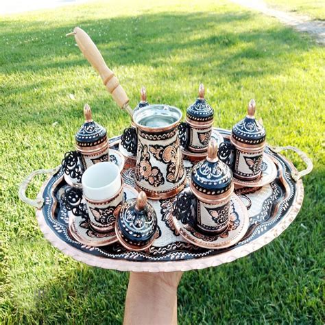 Traditional Turkish Coffee Set For 6 Person Natural Copper Etsy