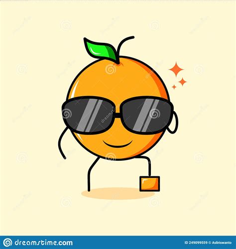 cute orange character with smile expression black eyeglasses one leg raised and one hand