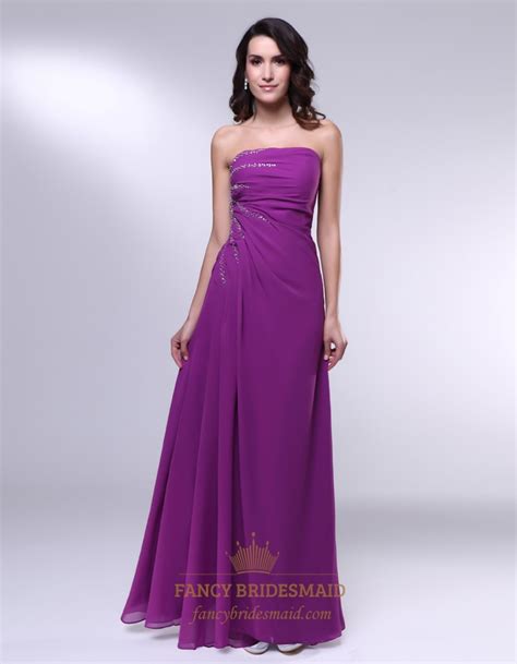 Violet Purple Prom Dresses Strapless Floor Length Chiffon Prom Dress