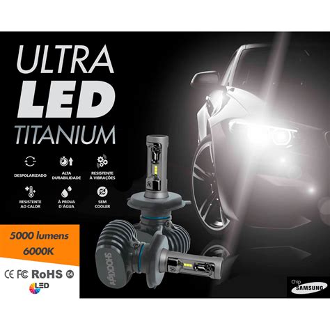 Par Lâmpadas Ultraled Titanium H11 Shocklight 6000k 12v 50w 5000lm