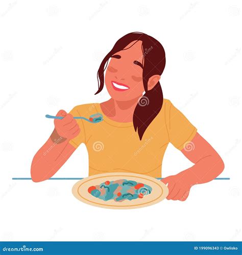 Happy Young Woman Eating Food Stock Vector Illustration Of Food