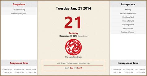 January 21 2014 Almanac Calendar Auspiciousinauspicious Events And