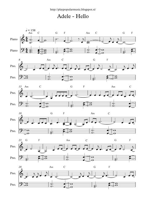 Hello Adele Piano Sheet Music Violin Sheet Music Flute Sheet Music