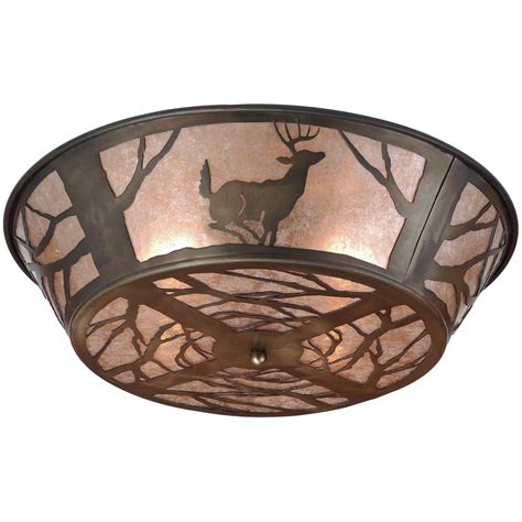 22 Inch W Deer On The Loose Flushmount Rustic Ceiling Lights Rustic