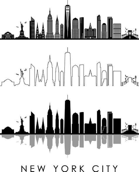 New York City Usa Skyline Outline Silhouette Vector Svg Eps Etsy