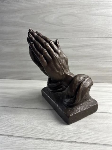Vintage Large Praying Hands Sculpture Bronze Finish Signed 1962 9