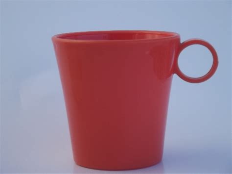 Coral sea beach and aqua park. Vintage melmac coffee mugs, retro cups in pastel coral ...