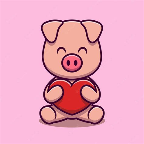 Premium Vector Cute Pig Hugging Love Heart Cartoon Icon Illustration