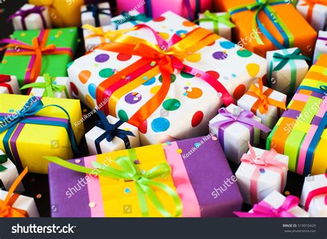 Colored Gift Boxes With Colorful Ribbons Stock Photo 519910429