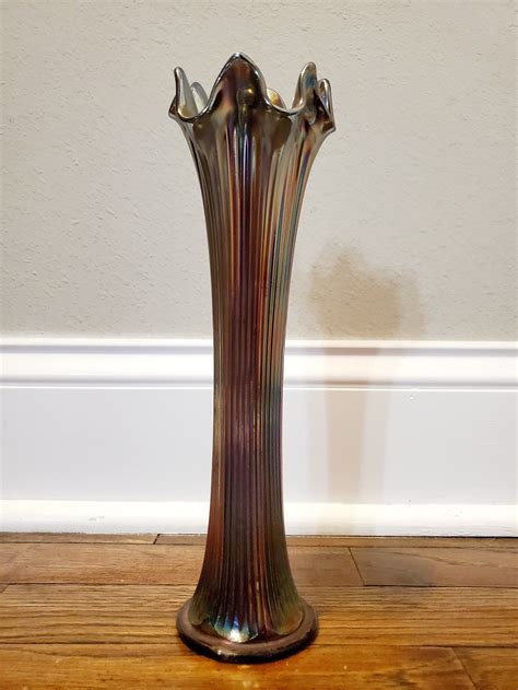 Fenton Fine Ribbed Cobalt Blue Carnival Glass Vase Etsy