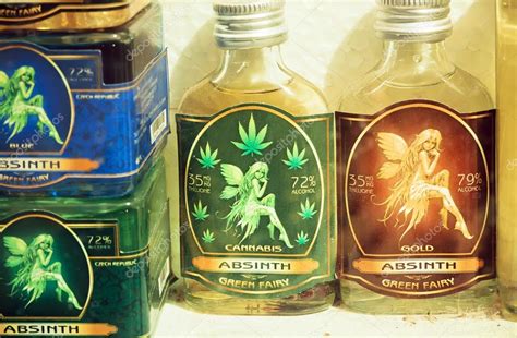 Small Bottles Of Absinthe Spirits Causing Hallucinations Stock