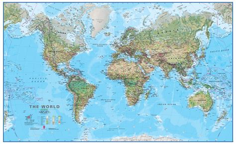 World Map Physical Wall Chart Paper Print Maps Gambaran