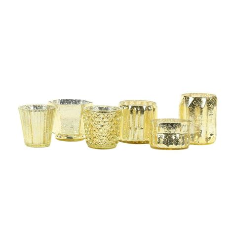 Koyal Wholesale Gold Mixed Glass Candle Holders 6 Pack Mismatched