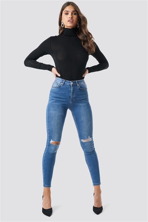 Skinny High Waist Destroyed Jeans Blauw | High waisted destroyed jeans, Women jeans, Destroyed jeans