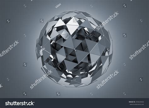 Abstract 3d Rendering Of Low Poly Metal Sphere With Chaotic Structure