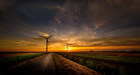 Sunrise Wind Turbine Road Sky 8k Hd Nature 4k Wallpapers Images