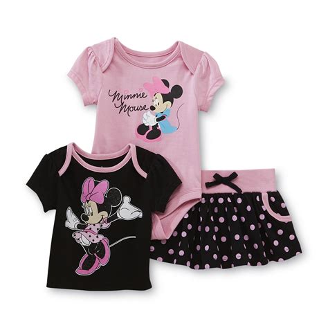 Disney Minnie Mouse Newborn And Infant Girls T Shirt Skirt And Bodysuit