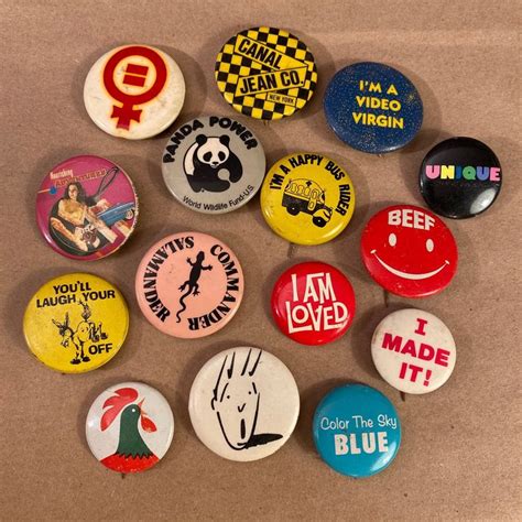 15 Tiny 1980s Pinback Buttons Vintage 80s Pin Backs Small 1 Inch