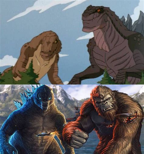 Zilla Jr And Komodithrax Vs Godzilla And Kong By Mnstrfrc On Deviantart