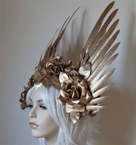 Victory Rose Headdress Made To Order Gold Wings Roses Etsy Headdress Floral Headdress