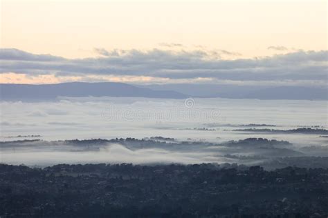 Beautiful Foggy Mist Morning Above Regional Area Of Austraia Stock