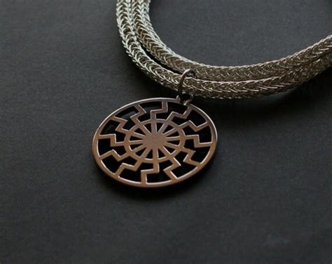 Black Sun Viking Knit Necklace Sun Wheel By Livoniaartefactum