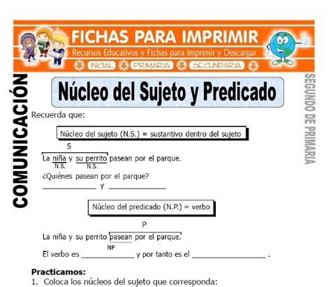 Núcleo Del Sujeto Y Predicado Segundo De Primaria Fichas Para Imprimir