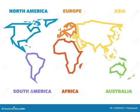 Esquema Grueso Simplificado Del Mapa Del Mundo Dividido A Seis