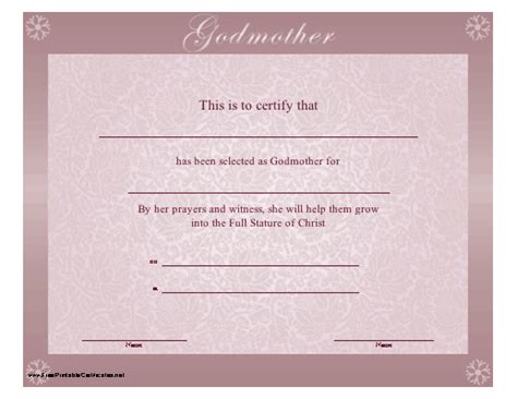 A Religious Purple Bordered Godmother Certificate With The Sentiment