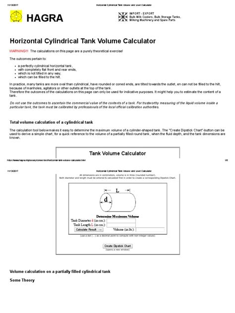 Horizontal Cylindrical Tank Volume And Level Calculator Volume Litre